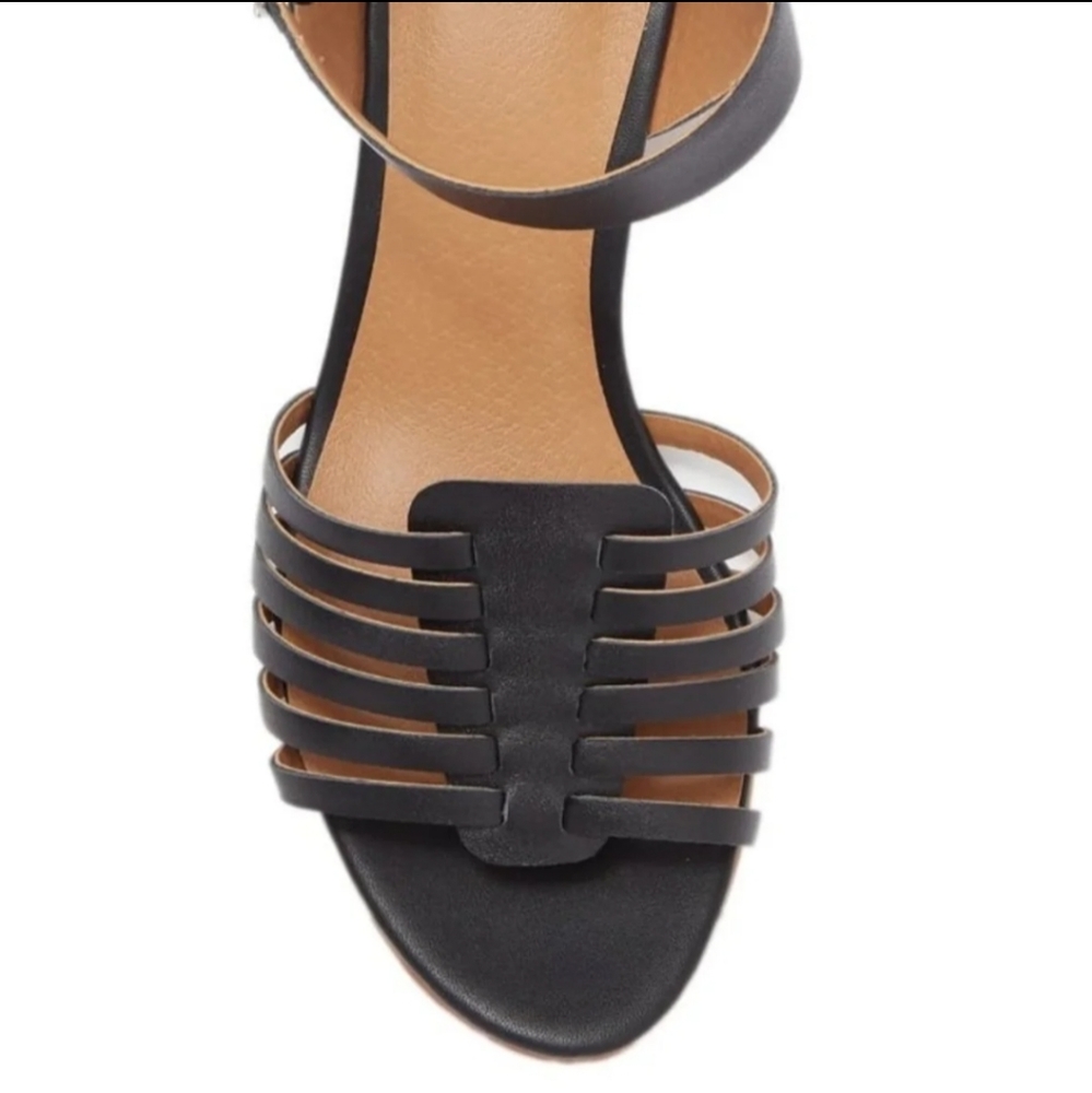 Susina Terra-Lea Black Leather Wedge Sandal Size 5.5 - Picture 2 of 8